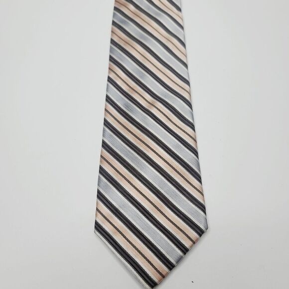 Ted Baker London Silk Gray Peach Diagonal Striped Neck Tie - Picture 1 of 6